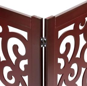 img 1 attached to 🐾 HOME DISTRICT Tri-Fold Freestanding Pet Gate - Mahogany Scroll Design, 47" x 19" - Decorative Solid Wood Dog Fence for Doorways, Stairs, and More