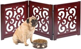 img 3 attached to 🐾 HOME DISTRICT Tri-Fold Freestanding Pet Gate - Mahogany Scroll Design, 47" x 19" - Decorative Solid Wood Dog Fence for Doorways, Stairs, and More