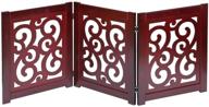 🐾 home district tri-fold freestanding pet gate - mahogany scroll design, 47" x 19" - decorative solid wood dog fence for doorways, stairs, and more логотип