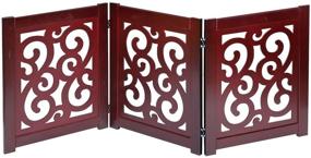 img 4 attached to 🐾 HOME DISTRICT Tri-Fold Freestanding Pet Gate - Mahogany Scroll Design, 47" x 19" - Decorative Solid Wood Dog Fence for Doorways, Stairs, and More