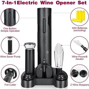 img 3 attached to 7-in-1 Electric Wine Opener Set with Foil Cutter, Vacuum Wine Saver Pump, 2 Wine Stoppers, Wine Aerator Pourer - Ideal Christmas Gift for Wine Lovers