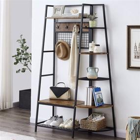 img 4 attached to 🧥 OIAHOMY Entryway Coat Rack and Shoe Bench: Industrial Hall Tree with 5-Tier Storage Shelf, Hooks, and Multifunctional Organizer in Rustic Brown