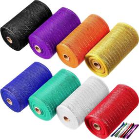 img 4 attached to Colorful Poly Mesh Ribbon: 8 Rolls Metallic Foil Deco Mesh with Mixed Color Twist Ties - Perfect for Wreaths and Home Decor (6 Inch x 30 Feet)