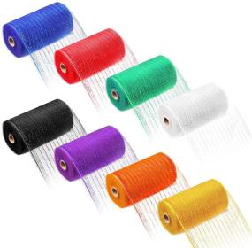 img 2 attached to Colorful Poly Mesh Ribbon: 8 Rolls Metallic Foil Deco Mesh with Mixed Color Twist Ties - Perfect for Wreaths and Home Decor (6 Inch x 30 Feet)