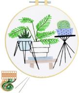 🌸 complete embroidery kit for adult beginners: pinkol stamped cross stitch starters with needlepoint hoops, printed cloth, thread, and plant-themed patterns (a) logo