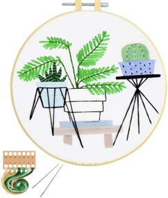 img 4 attached to 🌸 Complete Embroidery Kit for Adult Beginners: Pinkol Stamped Cross Stitch Starters with Needlepoint Hoops, Printed Cloth, Thread, and Plant-themed Patterns (A)
