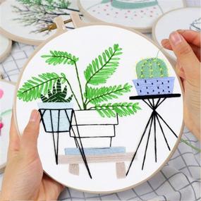 img 1 attached to 🌸 Complete Embroidery Kit for Adult Beginners: Pinkol Stamped Cross Stitch Starters with Needlepoint Hoops, Printed Cloth, Thread, and Plant-themed Patterns (A)