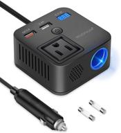 🚗 high-speed 150w car power inverter dc 12v to 110v ac converter with dual usb charging ports - qc3.0 + 5v 2.4a, lcd screen, cigarette lighter socket, and switch logo