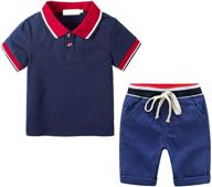 little boy clothes set: boy summer short set with cool outfits - 2pcs short sleeved polo tee + short pants set logo