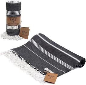 img 4 attached to 🏖️ Smyrna Classical Series Turkish Beach Towel: 100% Cotton Peshtemal for Luxurious SPA, Beach, Pool, Gym & Bathroom - Prewashed, 37 x 71 Inches in Elegant Black