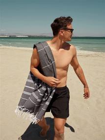 img 3 attached to 🏖️ Smyrna Classical Series Turkish Beach Towel: 100% Cotton Peshtemal for Luxurious SPA, Beach, Pool, Gym & Bathroom - Prewashed, 37 x 71 Inches in Elegant Black