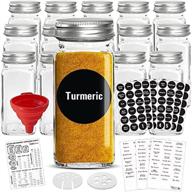 talented kitchen 14 glass spice jars with 2 types of preprinted spice labels. high-quality set: 14 square empty jars 4oz, pour/sift & coarse shakers, airtight cap, chalkboard & clear labels for commercial use logo