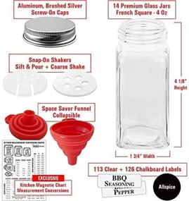 img 2 attached to Talented Kitchen 14 Glass Spice Jars with 2 Types of Preprinted Spice Labels. High-Quality Set: 14 Square Empty Jars 4oz, Pour/Sift & Coarse Shakers, Airtight Cap, Chalkboard & Clear Labels for Commercial Use