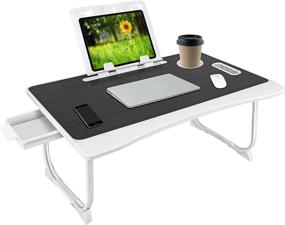 img 4 attached to 📚 STANDNEE Laptop Bed Desk Tray with Foldable Legs & Storage Drawer - Portable Breakfast Tray, Lap Desk for Eating, Working, Reading - Black