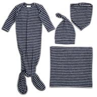 🎁 aden + anais snuggle knit newborn gift set - knotted baby gown, swaddle blanket, infant hat, and bandana bib, navy stripe - size 0-3 months logo