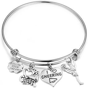 img 4 attached to Cheer Bracelet for Girls: RQIER Expandable Wire Bangle Gift for Cheerleaders, Cheer Teams, and Coaches