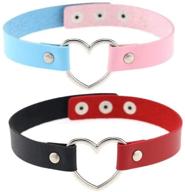 💖 ruitasa fashionable girls love heart choker necklace with double color pu leather, goth collar chain - set of 2 logo