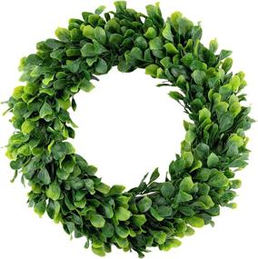 img 4 attached to Bhappy Boxwood Wreath 15 inch: Artificial Greenery for Elegant Indoor Decor and Celebrations