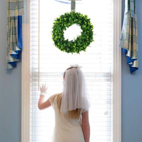 img 2 attached to Bhappy Boxwood Wreath 15 inch: Artificial Greenery for Elegant Indoor Decor and Celebrations