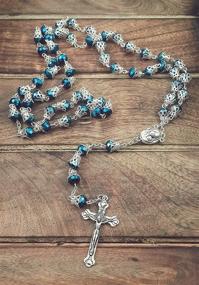 img 1 attached to Nazareth Store Deep Blue Crystal Beads Rosary: A Catholic Necklace with Metal Caps, 📿 Holy Mary Soil Centerpiece Medal, Cross Crucifix, and Velvet Bag for Prayer - Rosarios Catolicos