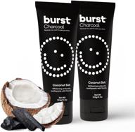 burst charcoal toothpaste for teeth whitening, toothpaste for sensitive teeth, free of sls, coconut salt, 4.7oz, 2-pack [possible variations in packaging] logo