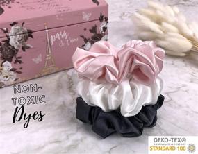 img 1 attached to Luxurious Large Celestial Silk Mulberry Silk Scrunchies for Hair in Charcoal, Pink, and Ivory Shades