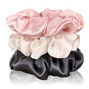 img 4 attached to Luxurious Large Celestial Silk Mulberry Silk Scrunchies for Hair in Charcoal, Pink, and Ivory Shades