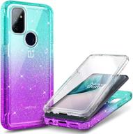 📱 nznd oneplus nord n100 case with [built-in screen protector], full-body protective shockproof rugged bumper cover, impact-resistant durable phone case (glitter aqua/purple) logo