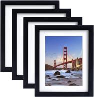 sets of 4 - solid wood 8x10 black picture frames with hd plexiglass front for tabletop or wall display of 6x8 or 8x10 pictures логотип