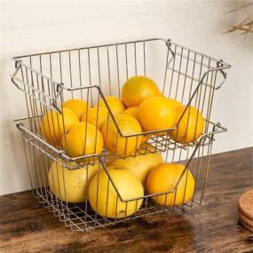 img 2 attached to 🍎 SANNO Large Steel Metal Wire Stacking Basket Bin Pantry Freezer Storage Baskets Cabinet Organizer - Great for Fruit, Vegetables, Onions, Potatoes, Cans - Kitchen 2 Pack