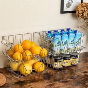 img 1 attached to 🍎 SANNO Large Steel Metal Wire Stacking Basket Bin Pantry Freezer Storage Baskets Cabinet Organizer - Great for Fruit, Vegetables, Onions, Potatoes, Cans - Kitchen 2 Pack