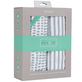 img 4 attached to Ely's & Co. Waterproof Crib/Toddler Bed Sheet Set - Misty Blue Stripes & Splashes - 100% Cotton, Jersey Knit, Patent Pending