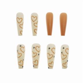 img 2 attached to 💅 Feilisa Extra Long Press On Nails: Rhinestone LOVE Style Design Nude Coffin Fake Nails - 24 pcs