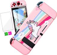 🦄 add fun & fashion to your nintendo switch with oqpa cute kawaii cartoon switch case - pink unicorn design, including screen protector & soft tpu cases for girls, kids, and women logo