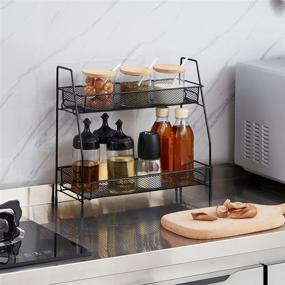 img 2 attached to 🔥 EKNITEY Countertop Spice Rack Organizer, 2-Tier Bathroom Shelf, Desktop Makeup Organizer, Small Kitchen and Bathroom Storage Rack for Bedroom and Office (Black)