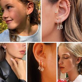 img 1 attached to 💎 Hypoallergenic Dangle Hoop Earrings for Girls and Women, Personalized Small Huggies in 14K Gold Plating, Alphabet Letter Initial Earrings, Ideal Teens Birthday Jewelry - Tiny, Yet Stunning!