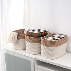 img 1 attached to 📦 Organize in Style: UBBCARE Cotton Rope Storage Baskets Set - Foldable Decorative Woven Bin with Handles for Clothes, Toys, and More - 3 Cube Organizer for Home, Nursery, and Office