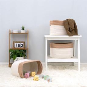 img 3 attached to 📦 Organize in Style: UBBCARE Cotton Rope Storage Baskets Set - Foldable Decorative Woven Bin with Handles for Clothes, Toys, and More - 3 Cube Organizer for Home, Nursery, and Office