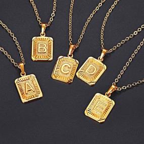 img 1 attached to U7 Monogram Necklace: A-Z 26 Letters 18K Gold/Platinum Squares for Women & Men - Resizable Chain 20"-22".