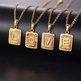 img 2 attached to U7 Monogram Necklace: A-Z 26 Letters 18K Gold/Platinum Squares for Women & Men - Resizable Chain 20"-22".