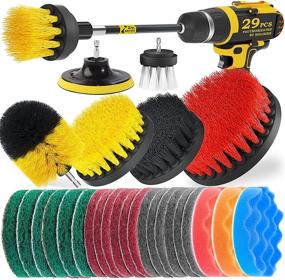 img 4 attached to Holikme 29 Piece Drill Brush Attachment Set | Power Scrubber Brush Kit for All-Purpose Cleaning - Ideal for Bathroom, Kitchen Surfaces, Grout, Tub, Corners, and Automotive | Black
