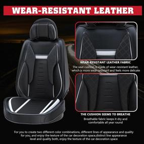 img 3 attached to 5PCS Angel Wings Car Seat Covers - Full Set, Black & White - Waterproof PU Leather - Universal Comfortable Breathable Auto Interior Accessories for Cars SUVs Pick-up Trucks