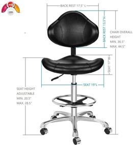 img 2 attached to 🪑 Kaleurrier Adjustable Ergonomic Drafting Chair with Back Support - Multi-Functional Swivel Rolling Stool for Home Office Desk - Height Adjustable & Multi-Purpose Design (Black)