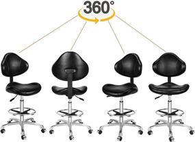 img 3 attached to 🪑 Kaleurrier Adjustable Ergonomic Drafting Chair with Back Support - Multi-Functional Swivel Rolling Stool for Home Office Desk - Height Adjustable & Multi-Purpose Design (Black)