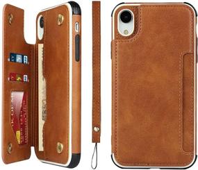 img 4 attached to 📱 iCoverCase iPhone XR Wallet Case with Card Slots and Wrist Strap – Premium PU Leather Kickstand, Double Magnetic Clasp, Shockproof Flip Folio Cover with Lanyard (Khaki)