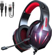 🎧 erxung gaming headset (red) with microphone - stereo surround sound, noise reduction, ear-hook - ps4 headset, xbox one controller - led light, bass surround - pc/mac, ps4/ps5, switch compatible логотип