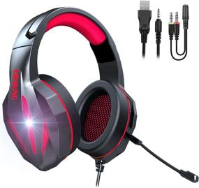 img 3 attached to 🎧 ERXUNG Gaming Headset (Red) with Microphone - Stereo Surround Sound, Noise Reduction, Ear-Hook - PS4 Headset, Xbox One Controller - LED Light, Bass Surround - PC/MAC, PS4/PS5, Switch Compatible