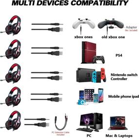 img 2 attached to 🎧 ERXUNG Gaming Headset (Red) with Microphone - Stereo Surround Sound, Noise Reduction, Ear-Hook - PS4 Headset, Xbox One Controller - LED Light, Bass Surround - PC/MAC, PS4/PS5, Switch Compatible