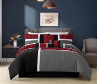🛏️ chezmoi collection 7-piece quilted patchwork comforter set - stylish red/gray/black for queen beds logo