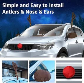 img 1 attached to 🎄 Car Reindeer Antlers and Nose with Jingle Bells Decorations - Christmas Kit for Passenger Cars, SUVs, Vans, Window Roof-Top, Grille, and Rearview Mirror